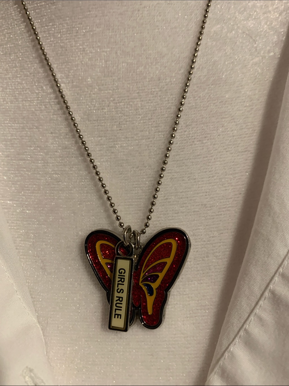 Girls Rule Butterfly Pendant Necklace in Red